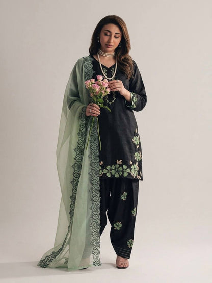 Sangeet Wear Green Color Sequence Embroidered Farshi Suit With Dupatta