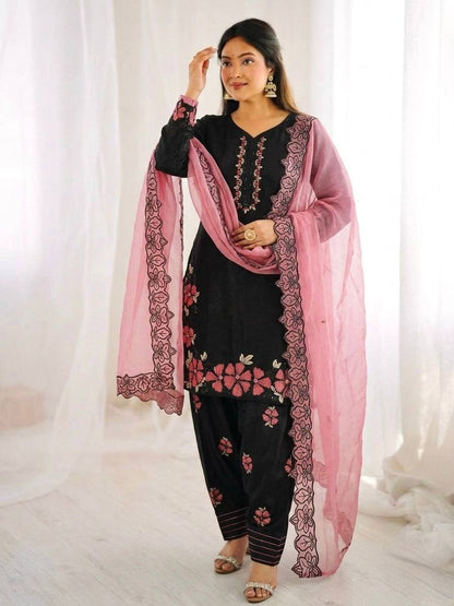 Attractive Pink Color Sequence Embroidered Farshi Suit With Dupatta