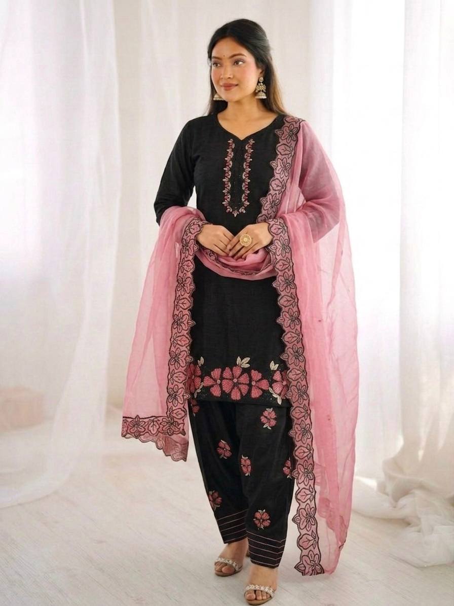 Attractive Pink Color Sequence Embroidered Farshi Suit With Dupatta