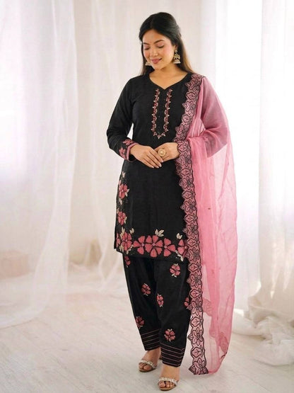 Attractive Pink Color Sequence Embroidered Farshi Suit With Dupatta