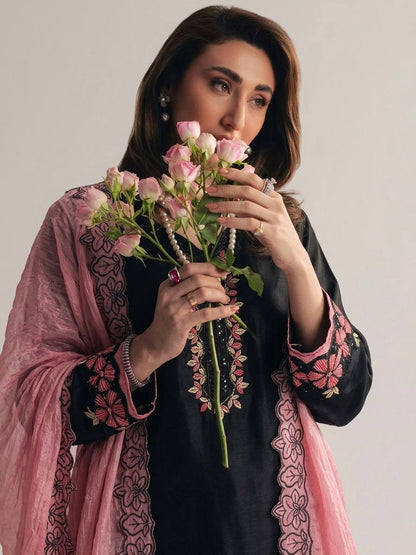 Attractive Pink Color Sequence Embroidered Farshi Suit With Dupatta