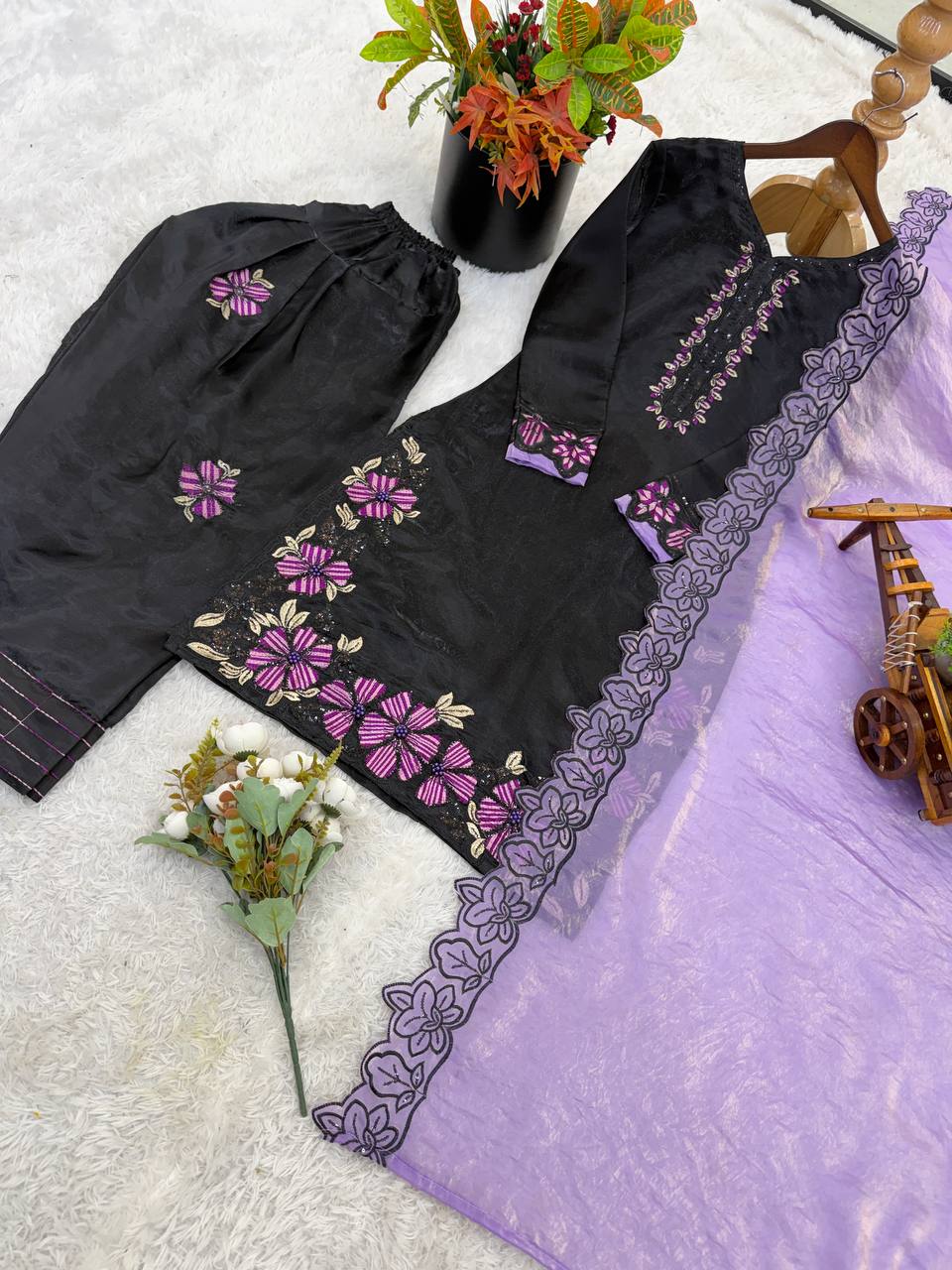 Marriage Special Purple Color Sequence Embroidered Farshi Suit With Dupatta