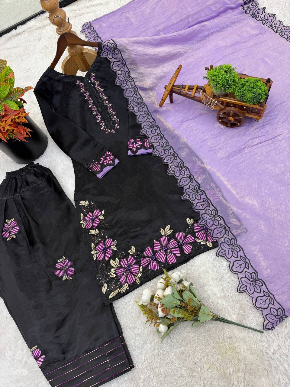 Marriage Special Purple Color Sequence Embroidered Farshi Suit With Dupatta