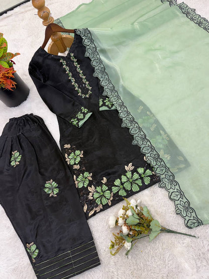 Sangeet Wear Green Color Sequence Embroidered Farshi Suit With Dupatta