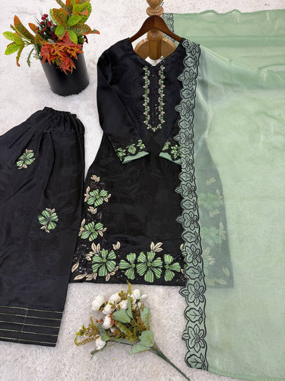 Sangeet Wear Green Color Sequence Embroidered Farshi Suit With Dupatta