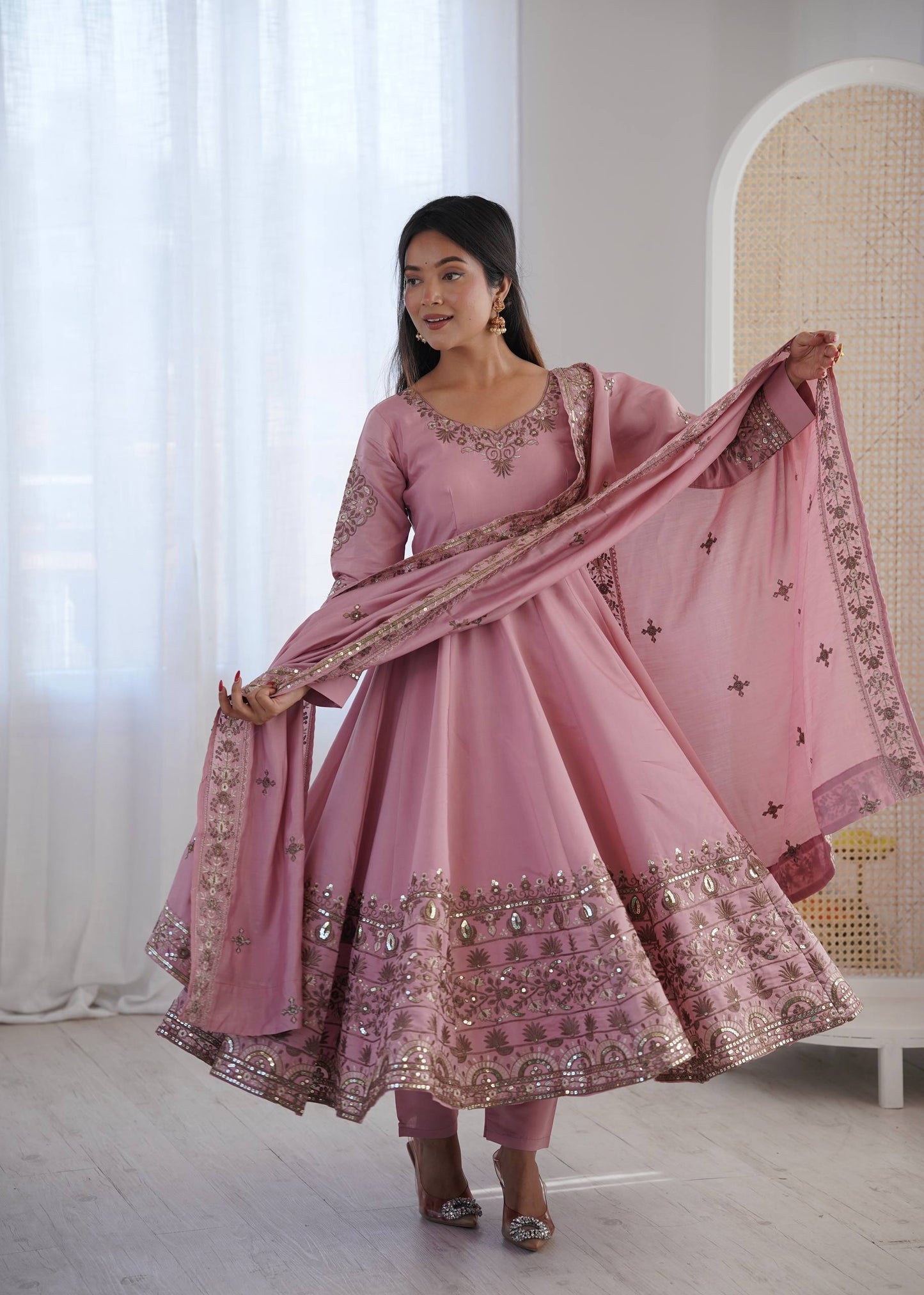 Luxuriant Pink Color Sequence Embroidered Anarkali Suit With Dupatta