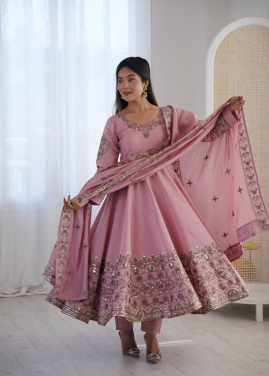 Luxuriant Pink Color Sequence Embroidered Anarkali Suit With Dupatta