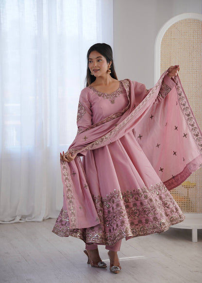 Luxuriant Pink Color Sequence Embroidered Anarkali Suit With Dupatta