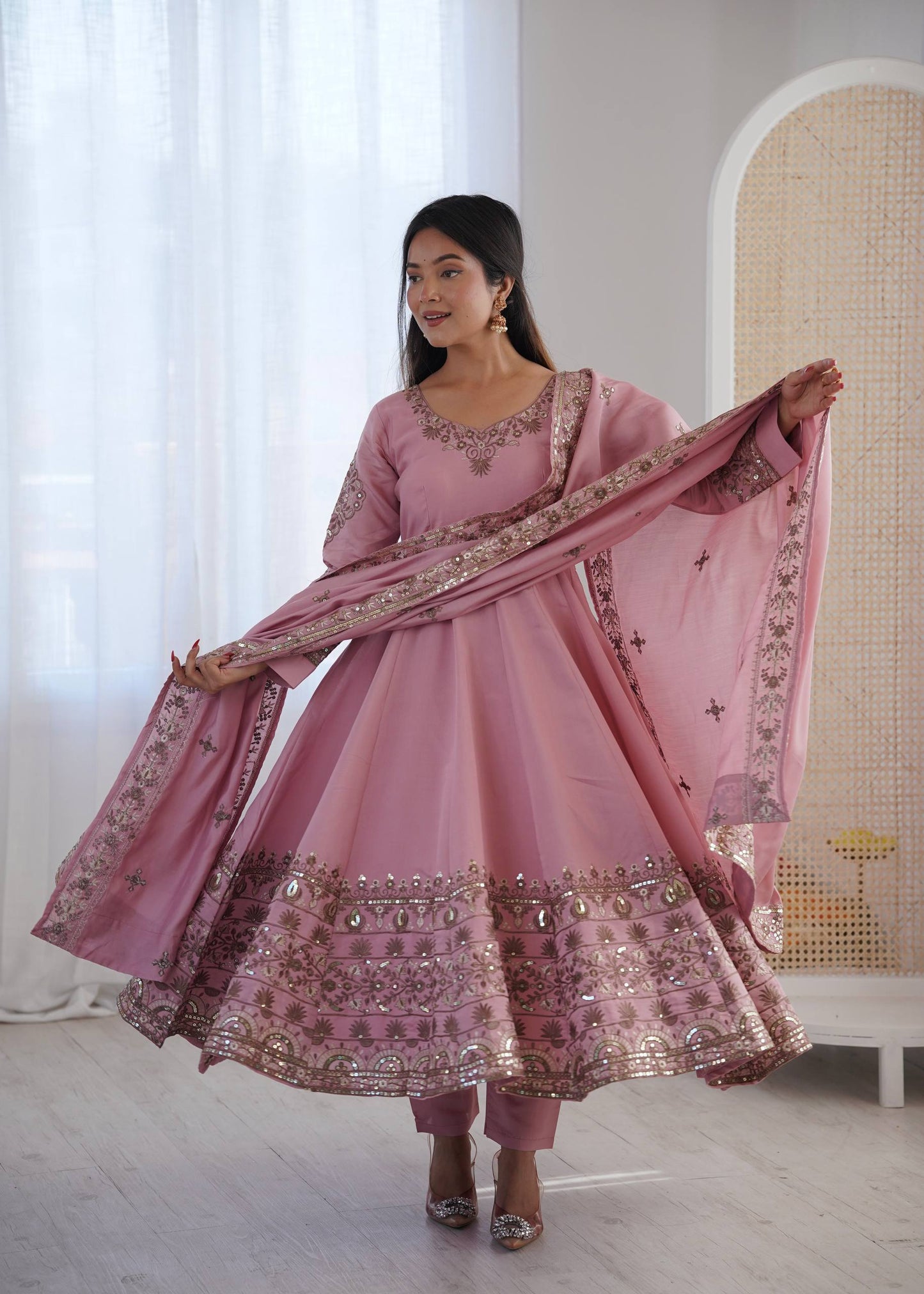 Luxuriant Pink Color Sequence Embroidered Anarkali Suit With Dupatta