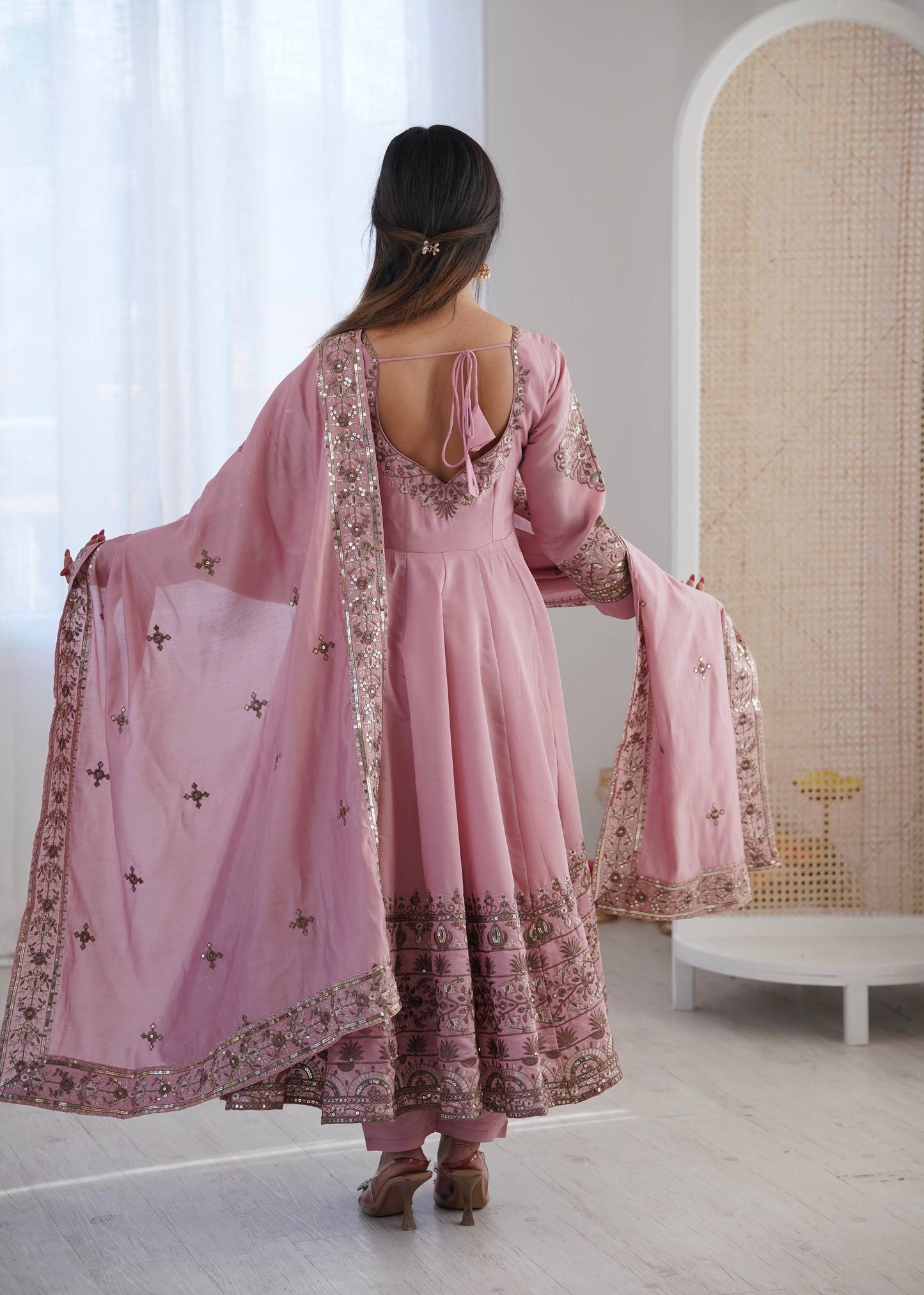 Luxuriant Pink Color Sequence Embroidered Anarkali Suit With Dupatta
