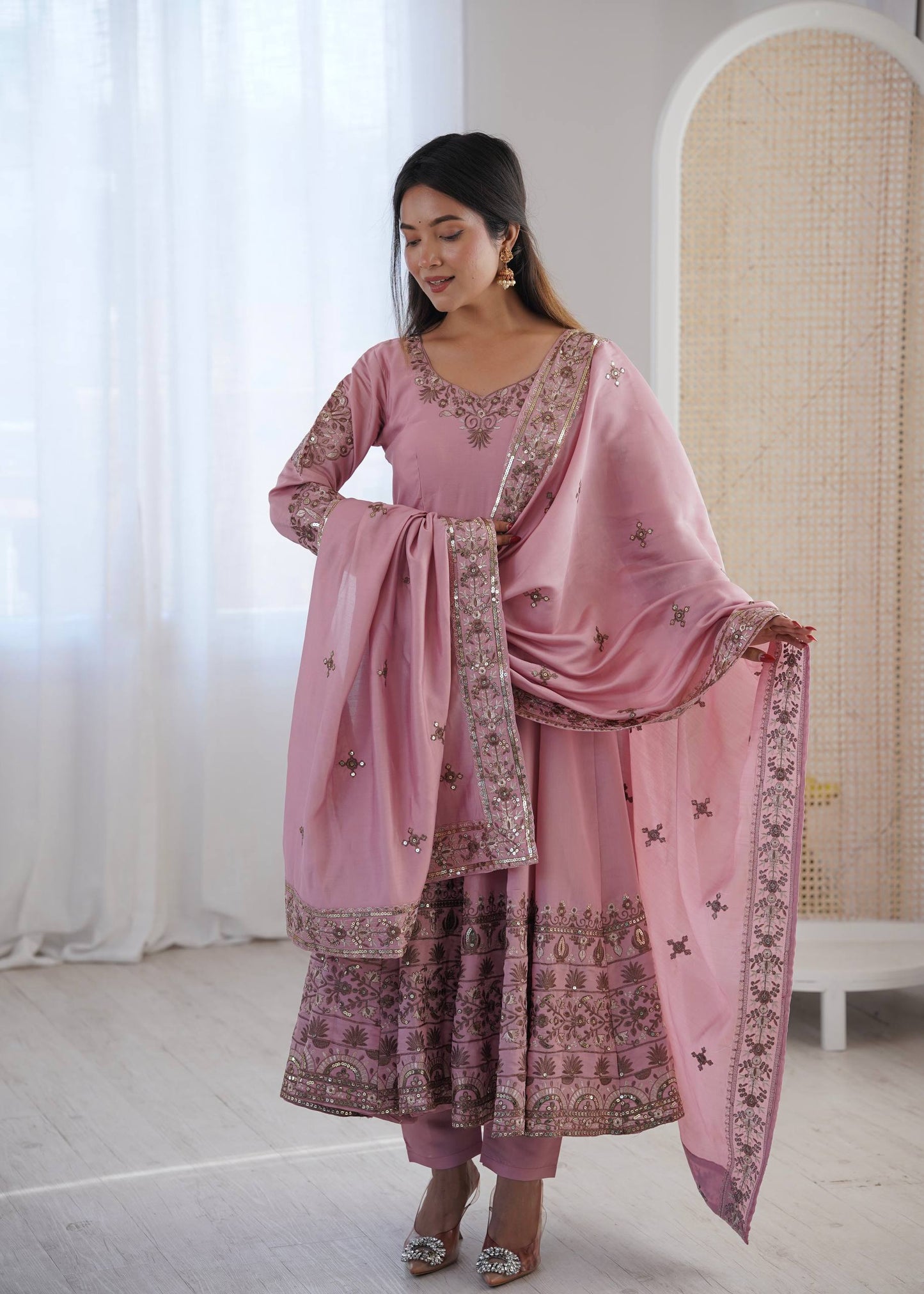 Luxuriant Pink Color Sequence Embroidered Anarkali Suit With Dupatta