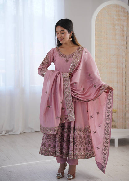 Luxuriant Pink Color Sequence Embroidered Anarkali Suit With Dupatta