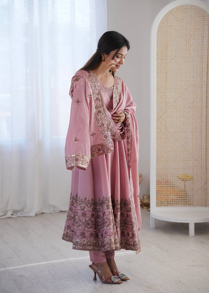 Luxuriant Pink Color Sequence Embroidered Anarkali Suit With Dupatta
