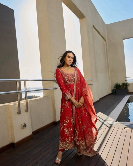 Unique Orange Color Sequence Anarkali Suit With Dupatta