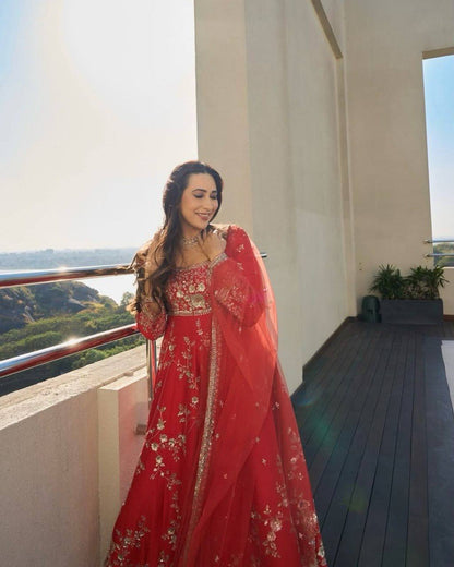 Unique Orange Color Sequence Anarkali Suit With Dupatta