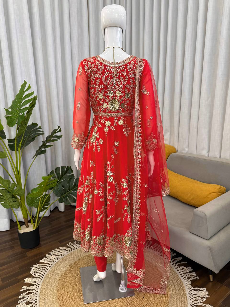 Unique Orange Color Sequence Anarkali Suit With Dupatta