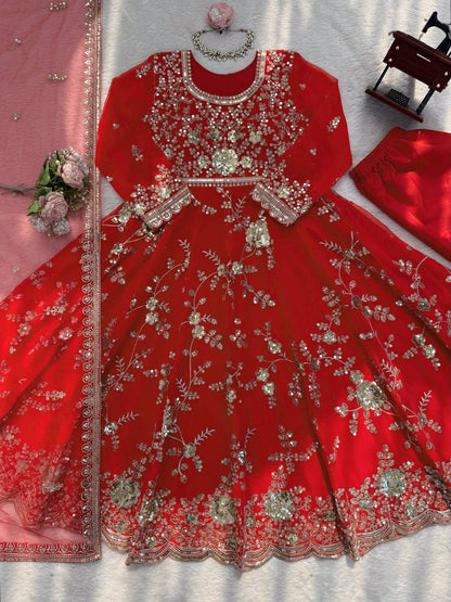 Unique Orange Color Sequence Anarkali Suit With Dupatta