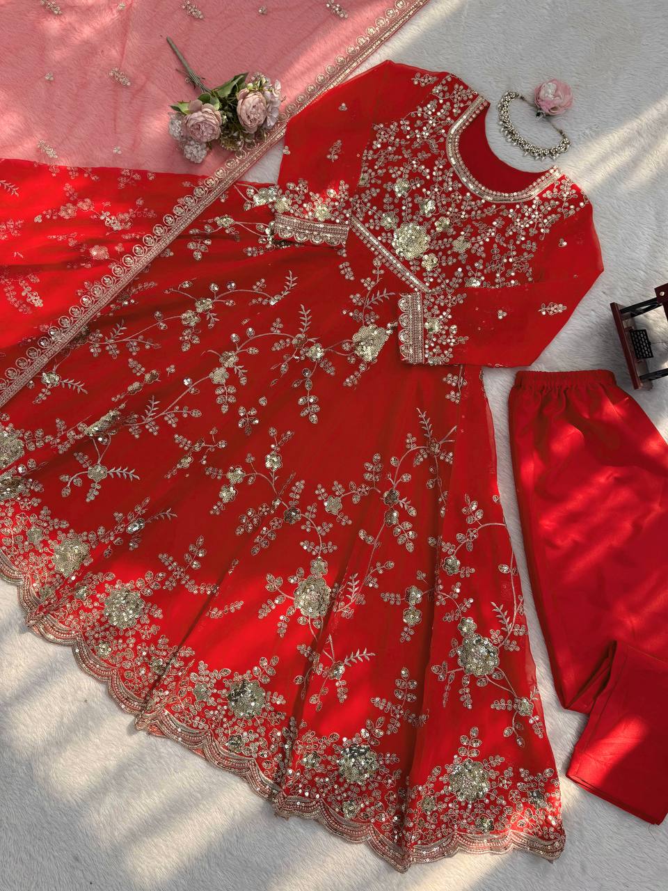 Unique Orange Color Sequence Anarkali Suit With Dupatta