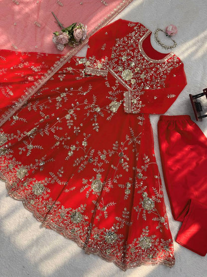 Unique Orange Color Sequence Anarkali Suit With Dupatta