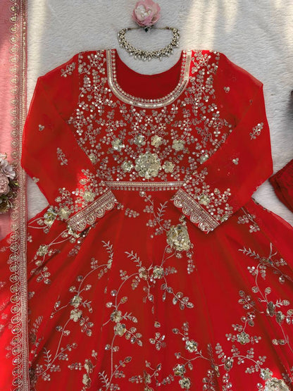 Unique Orange Color Sequence Anarkali Suit With Dupatta