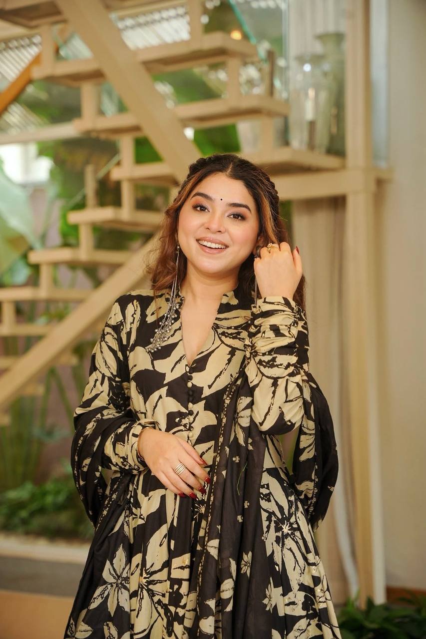 Neha's Wear Black Color Maslin Cotton Anarkali Suit With Dupatta