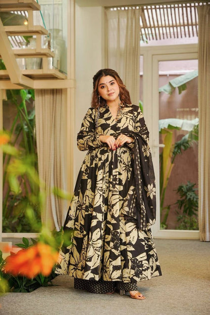 Neha's Wear Black Color Maslin Cotton Anarkali Suit With Dupatta