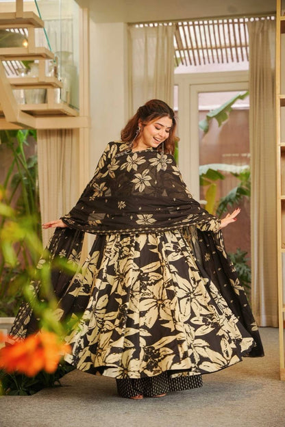 Neha's Wear Black Color Maslin Cotton Anarkali Suit With Dupatta
