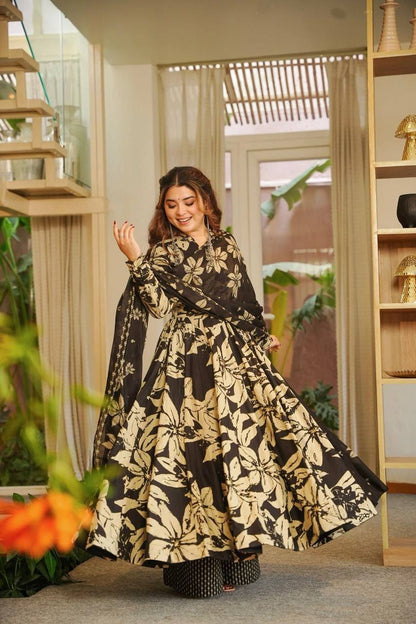 Neha's Wear Black Color Maslin Cotton Anarkali Suit With Dupatta