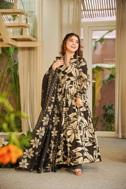 Neha's Wear Black Color Maslin Cotton Anarkali Suit With Dupatta