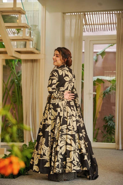 Neha's Wear Black Color Maslin Cotton Anarkali Suit With Dupatta