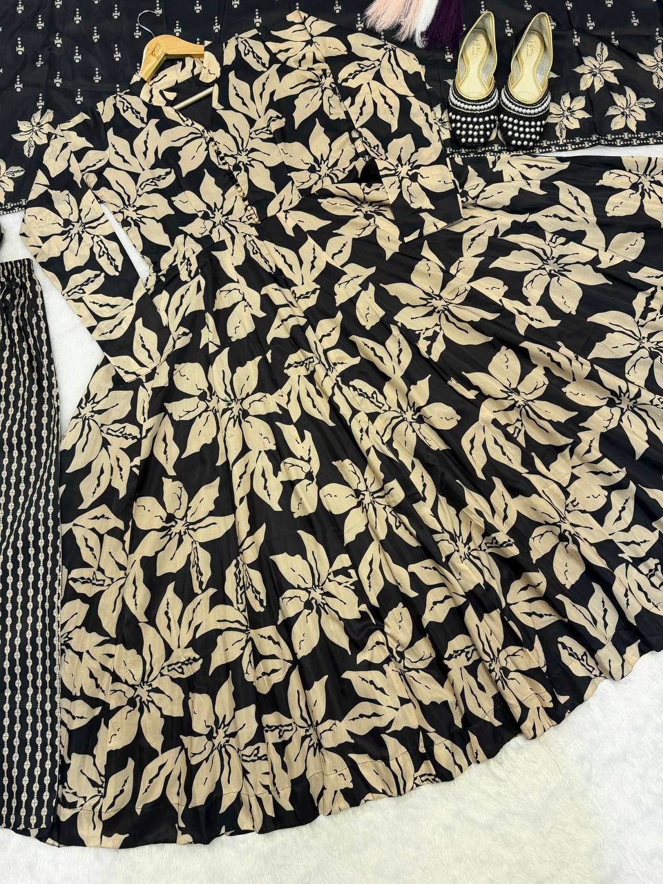 Neha's Wear Black Color Maslin Cotton Anarkali Suit With Dupatta