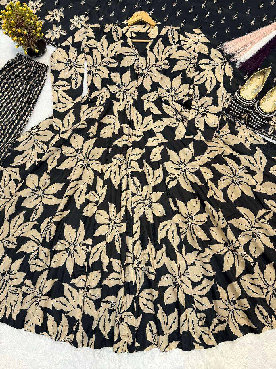 Neha's Wear Black Color Maslin Cotton Anarkali Suit With Dupatta