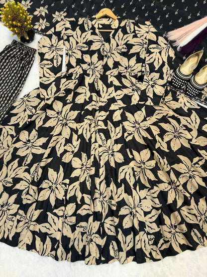 Neha's Wear Black Color Maslin Cotton Anarkali Suit With Dupatta