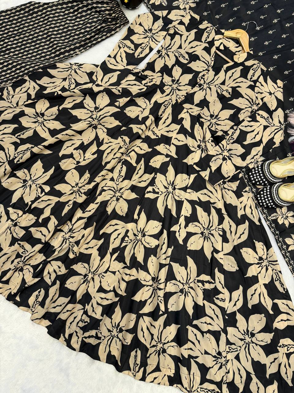 Neha's Wear Black Color Maslin Cotton Anarkali Suit With Dupatta