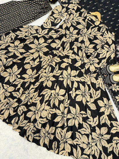 Neha's Wear Black Color Maslin Cotton Anarkali Suit With Dupatta
