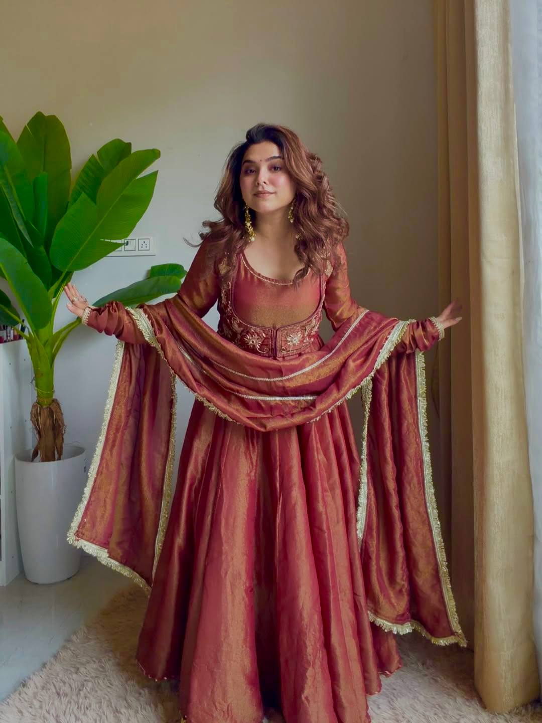 Neha's Wear Maroon Color Sequence Embroidered Maxi Anarkali Gown With Dupatta