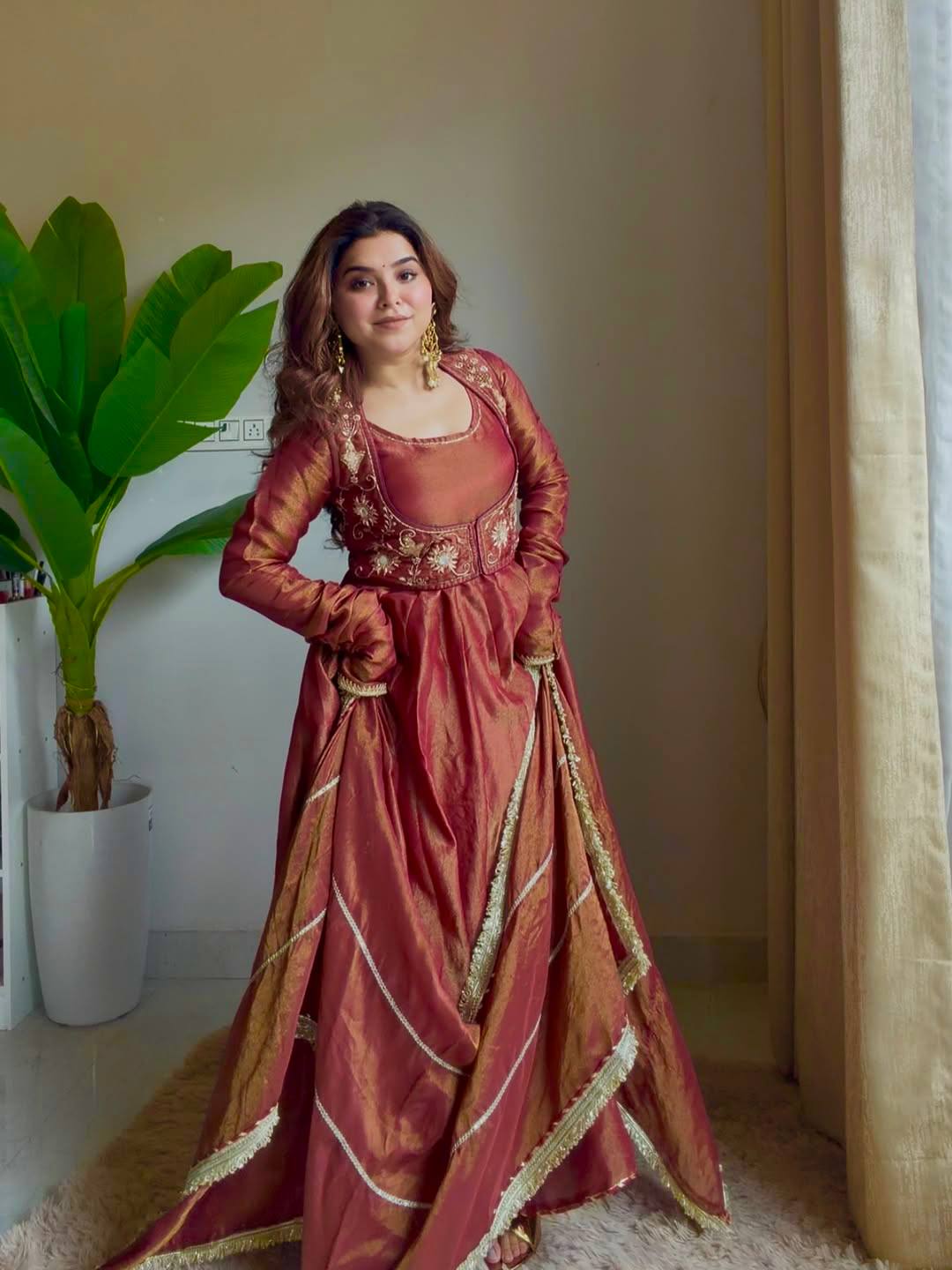 Neha's Wear Maroon Color Sequence Embroidered Maxi Anarkali Gown With Dupatta
