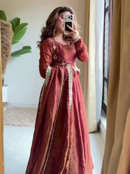 Neha's Wear Maroon Color Sequence Embroidered Maxi Anarkali Gown With Dupatta