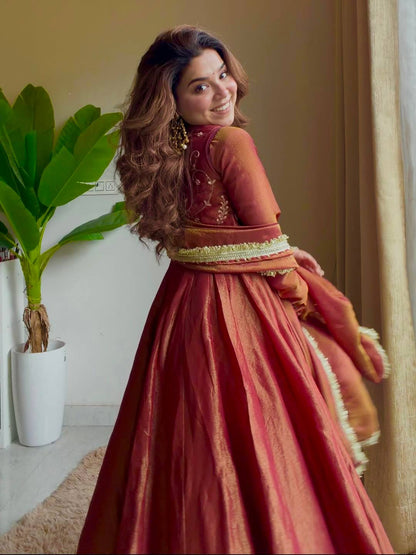 Neha's Wear Maroon Color Sequence Embroidered Maxi Anarkali Gown With Dupatta