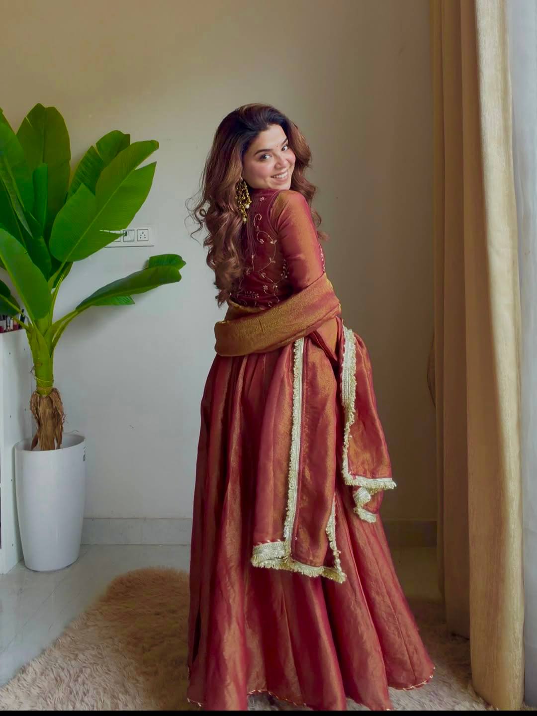 Neha's Wear Maroon Color Sequence Embroidered Maxi Anarkali Gown With Dupatta