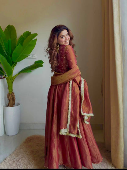 Neha's Wear Maroon Color Sequence Embroidered Maxi Anarkali Gown With Dupatta