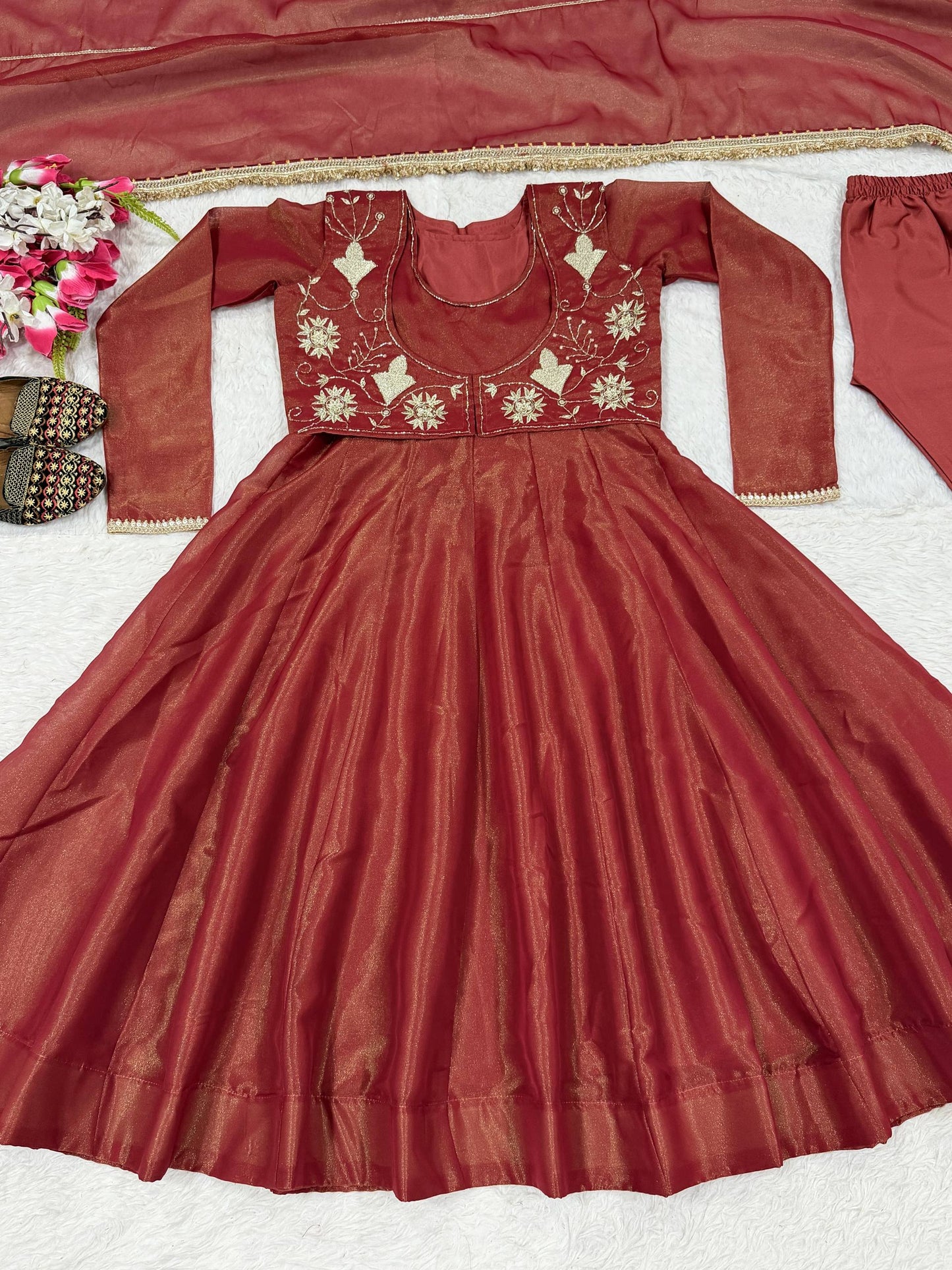Neha's Wear Maroon Color Sequence Embroidered Maxi Anarkali Gown With Dupatta
