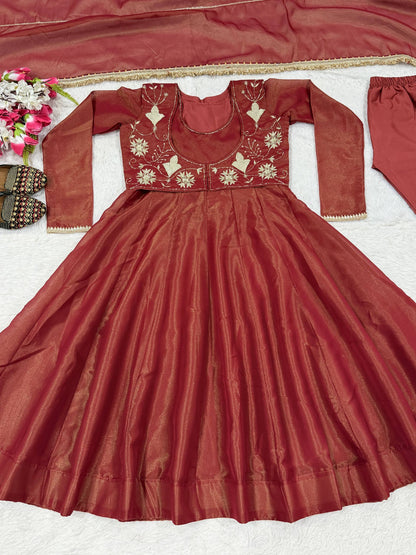 Neha's Wear Maroon Color Sequence Embroidered Maxi Anarkali Gown With Dupatta