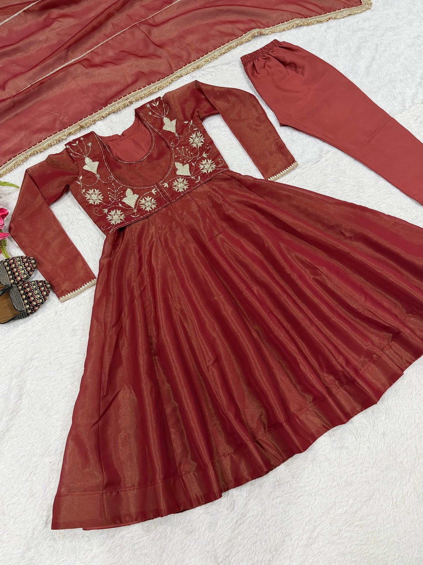 Neha's Wear Maroon Color Sequence Embroidered Maxi Anarkali Gown With Dupatta