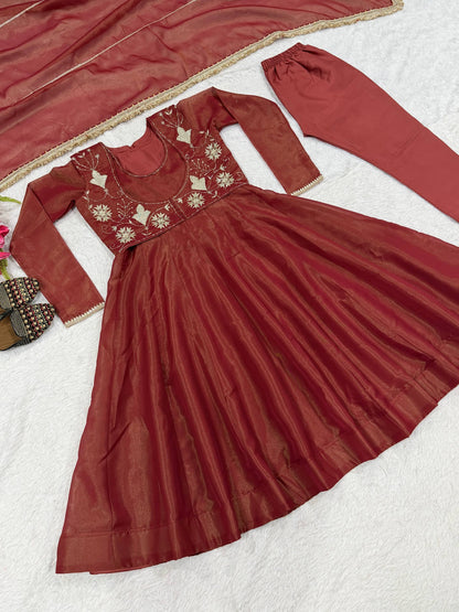 Neha's Wear Maroon Color Sequence Embroidered Maxi Anarkali Gown With Dupatta