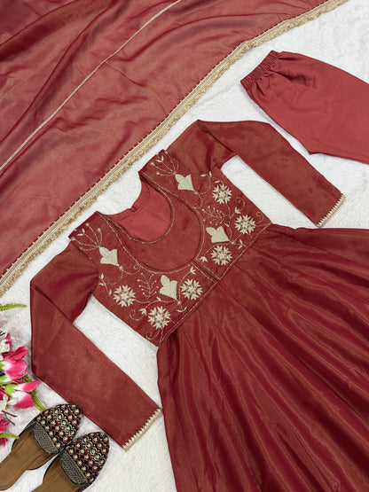 Neha's Wear Maroon Color Sequence Embroidered Maxi Anarkali Gown With Dupatta