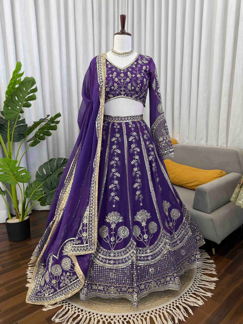Luxuriant Purple Sequence Embroidered Lehenga With Dupatta