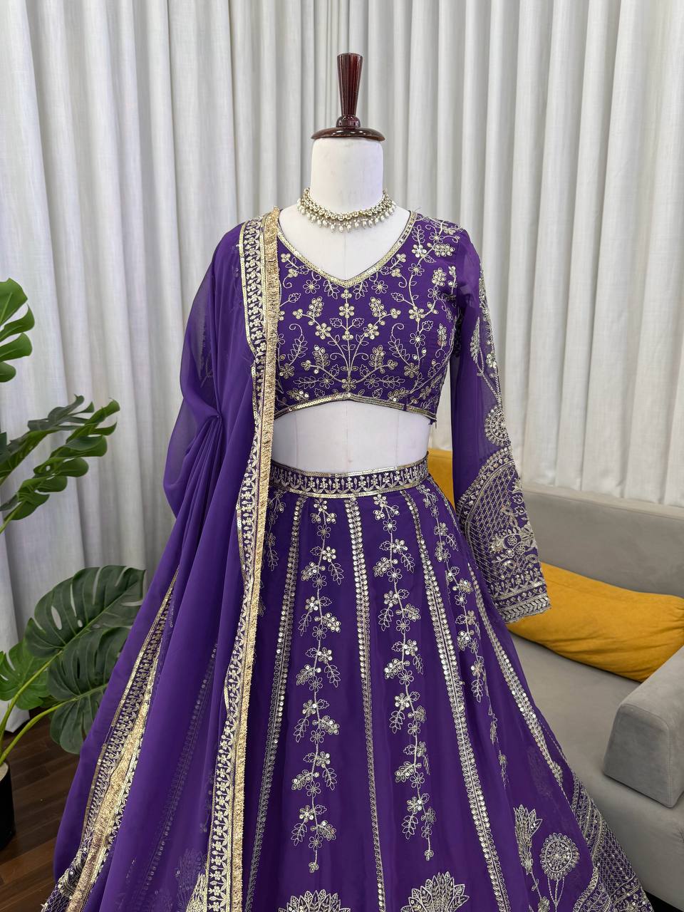 Luxuriant Purple Sequence Embroidered Lehenga With Dupatta