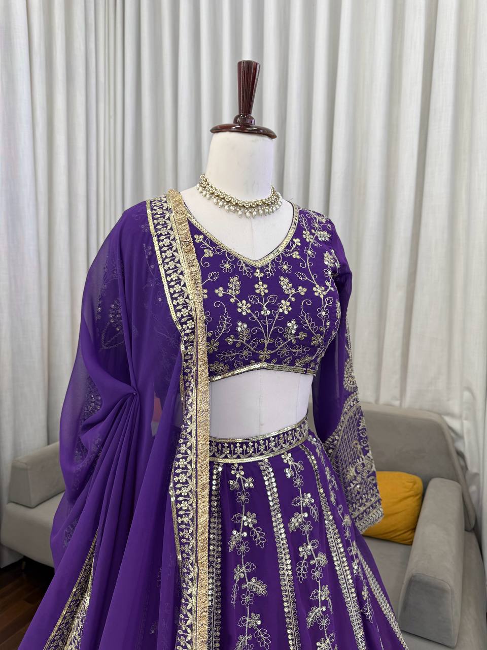 Luxuriant Purple Sequence Embroidered Lehenga With Dupatta