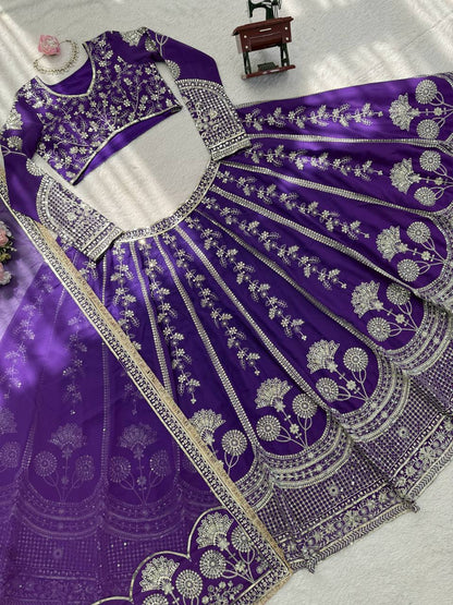 Luxuriant Purple Sequence Embroidered Lehenga With Dupatta